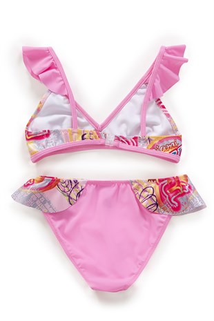 Endeep Kız Çocuk Parlak Desenli Volanlı Bikini Takımı