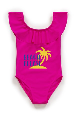 Endeep Kız Çocuk Volanlı Fuşya Mayo