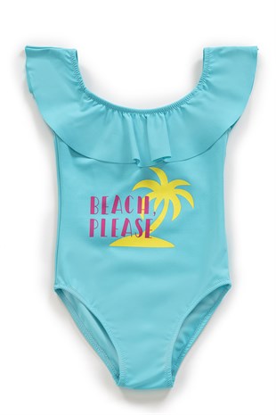 Endeep Kız Çocuk Volanlı Su Yeşili Mayo