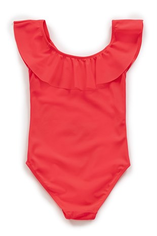 Endeep Kız Çocuk Volanlı Kırmızı Mayo