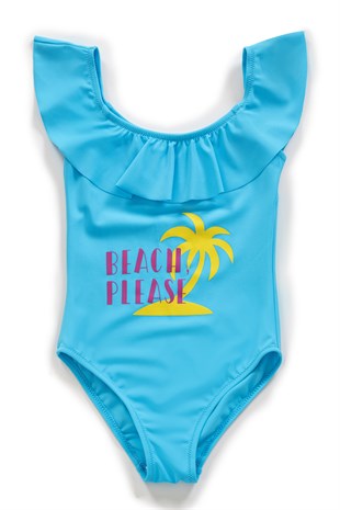 Endeep Kız Çocuk Volanlı Mavi Mayo