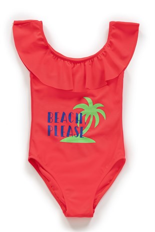 Endeep Kız Çocuk Volanlı Kırmızı Mayo