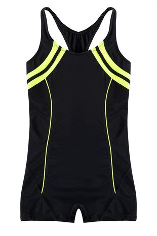 Endeep Kız Çocuk Şeritli Siyah Yüzücü Sporcu Mayo