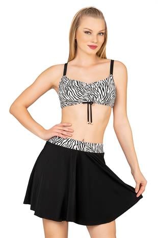Endeep Kadın Zebra Desenli Parıltılı Etekli Bikini Takımı
