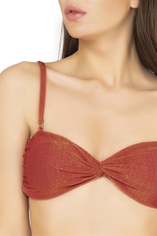 Endeep Kadın Bağlama Detaylı Straplez Kiremit Bikini Takımı