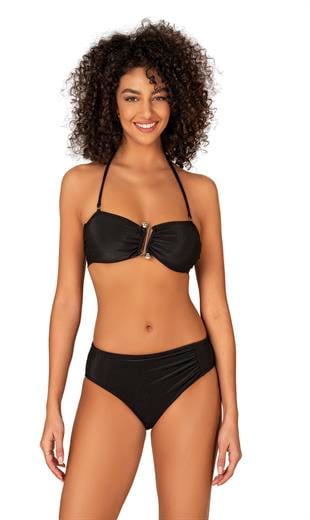 Endeep Kadın Aksesuarlı Fitilli Dokulu Siyah Bikini Takımı