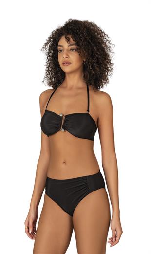 Endeep Kadın Aksesuarlı Fitilli Dokulu Siyah Bikini Takımı