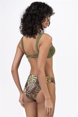 Endeep Kadın Desenli Özel Lurex Kumaş V Detaylı Bikini Takımı