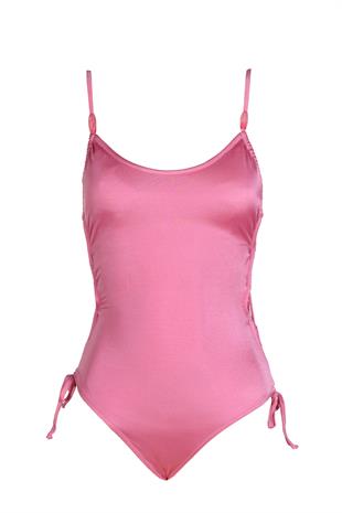 Endeep Kadın Tünelli Aksesuarlı İnce Askılı Pembe Mayo