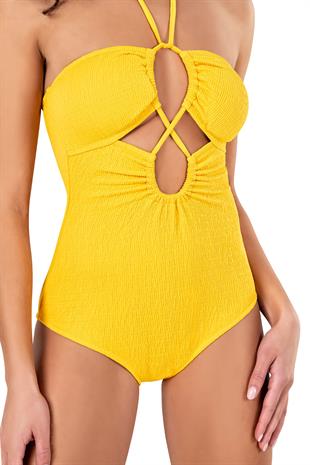 Endeep Kadın Nervürlü Sarı Mayo