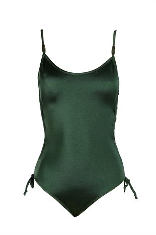 Endeep Kadın Tünelli Aksesuarlı İnce Askılı Yeşil Mayo