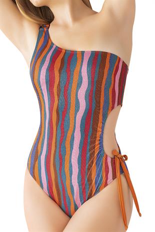 Endeep Kadın Renkli Desenli Tek Omuz Mayo