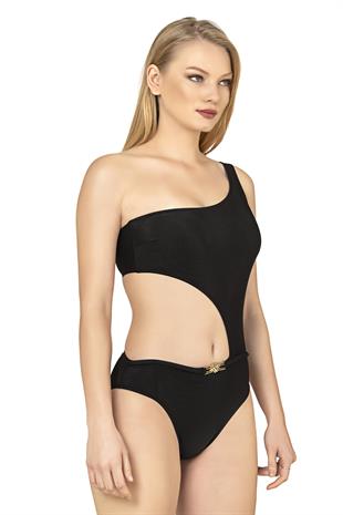 Endeep Kadın Aksesuarlı Dokulu Siyah Mayokini