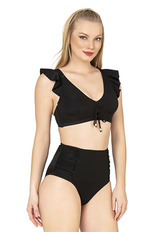 Endeep Kadın Fırfırlı İp Detaylı Yüksek Bel Bikini Takımı