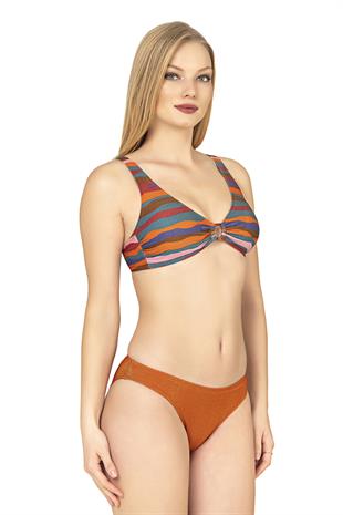 Endeep Kadın Aksesuarlı Renkli Desenli Bikini Takımı
