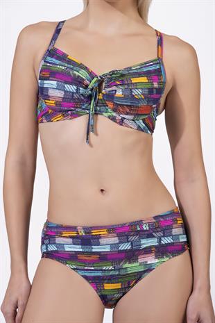 Endeep Kadın Çizgi Desenli Özel Lurex Kumaşlı Balenli Destekli Bikini Takımı