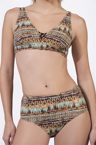 Endeep Kadın Ayarlanabilir Askılı Lurex Desenli Toparlayıcı Yüksek Bel Bikini Takımı