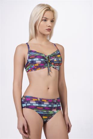 Endeep Kadın Çizgi Desenli Özel Lurex Kumaşlı Balenli Destekli Bikini Takımı