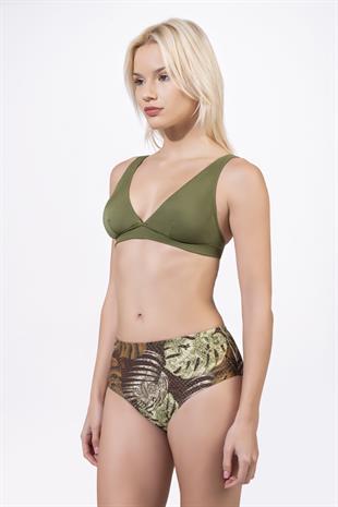 Endeep Kadın Desenli Özel Lurex Kumaş Yüksek Bel Toparlayıcı Bikini Takımı