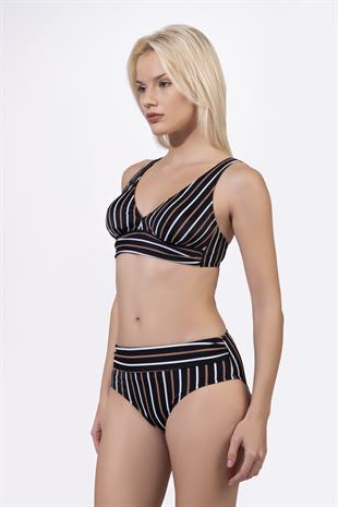 Endeep Kadın Çizgili Desenli Toparlayıcı Bikini Takımı