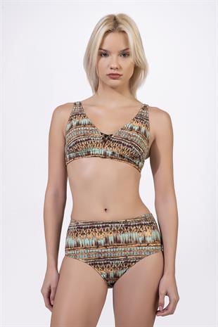 Endeep Kadın Ayarlanabilir Askılı Lurex Desenli Toparlayıcı Yüksek Bel Bikini Takımı