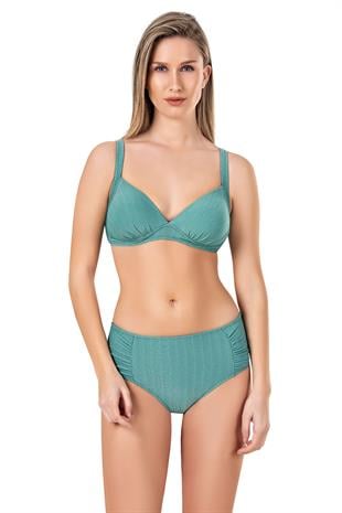 Endeep Kadın Büzgü Detaylı Yeşil Simli Bikini Takımı