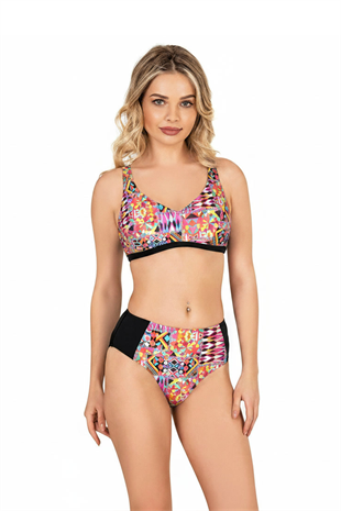Endeep Beria Kadın Pembe Geometrik Desenli Toparlayıcı Askılı Bikini Takımı