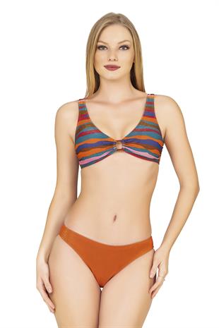 Endeep Kadın Aksesuarlı Renkli Desenli Bikini Takımı