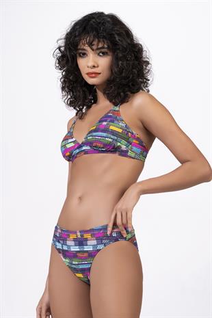 Endeep Kadın Çizgi Desenli Özel Lurex Kumaşlı Toparlayıcı Bikini Takımı