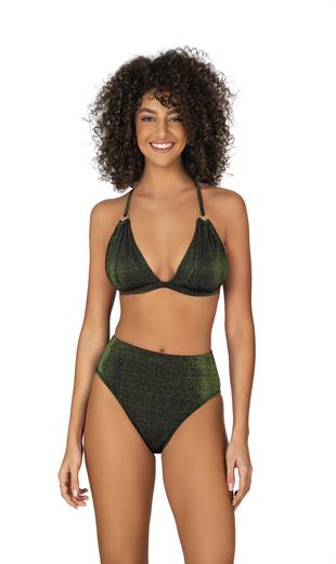 Endeep Kadın Halka Aksesuarlı Yüksel Bel Simli Bikini Takımı