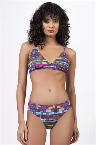 Endeep Kadın Çizgi Desenli Özel Lurex Kumaşlı Toparlayıcı Bikini Takımı