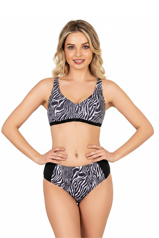 Endeep Beria Kadın Zebra Desenli Toparlayıcı Askılı Bikini Takımı