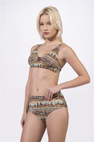 Endeep Kadın Ayarlanabilir Askılı Lurex Desenli Toparlayıcı Yüksek Bel Bikini Takımı