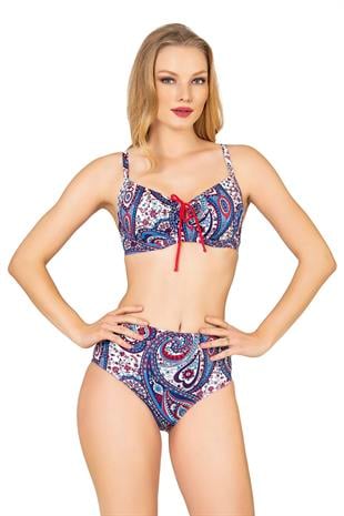Endeep Kadın Şal Desenli Balenli Toparlayıcı Bikini Takımı