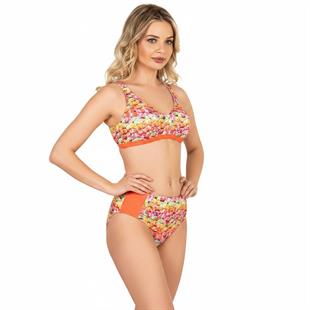 Endeep Beria Kadın Turuncu Desenli Toparlayıcı Askılı Bikini Takımı
