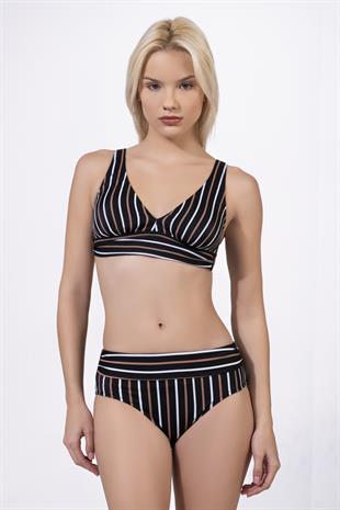 Endeep Kadın Çizgili Desenli Toparlayıcı Bikini Takımı