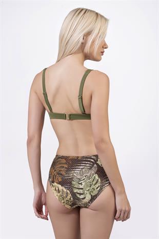 Endeep Kadın Desenli Özel Lurex Kumaş Yüksek Bel Toparlayıcı Bikini Takımı