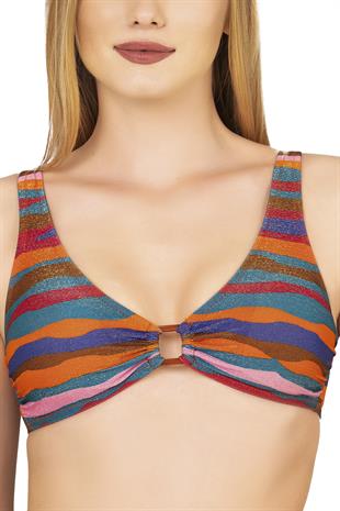 Endeep Kadın Aksesuarlı Renkli Desenli Bikini Takımı