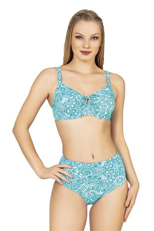 Endeep Kadın Balenli Destekli Şal Desen Yüksek Bel Bikini Takımı