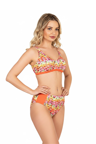 Endeep Beria Kadın Turuncu Desenli Toparlayıcı Askılı Bikini Takımı