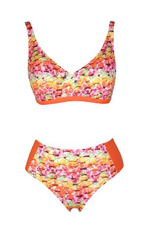Endeep Beria Kadın Turuncu Desenli Toparlayıcı Askılı Bikini Takımı