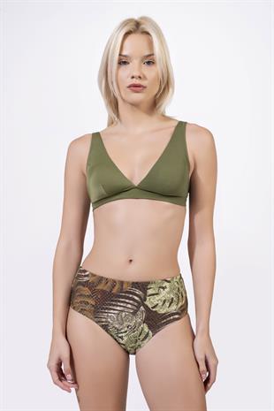 Endeep Kadın Desenli Özel Lurex Kumaş Yüksek Bel Toparlayıcı Bikini Takımı