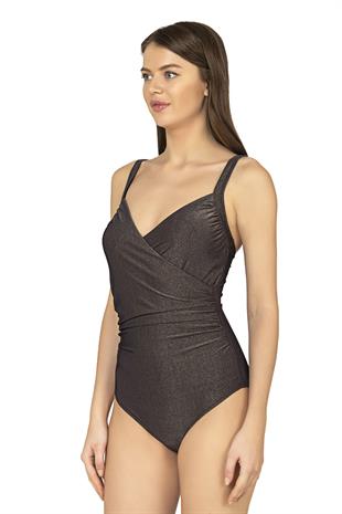 Endeep Kadın Kruvaze Yaka Toparlayıcı Siyah Mayo