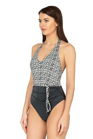 Endeep Kadın Zigzag Desenli Bağlama Detaylı Mayo