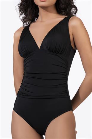 Endeep Kadın Drapeli Toparlayıcı Siyah Mayo