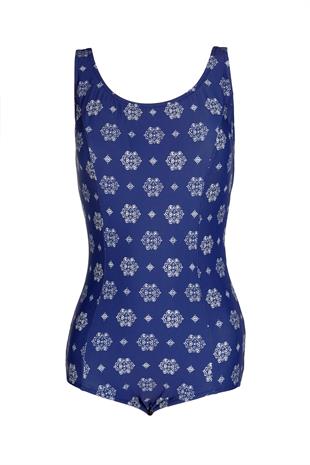 Beria Kadın Büyük Beden Kuplu Mavi Beyaz Desenli Mayo