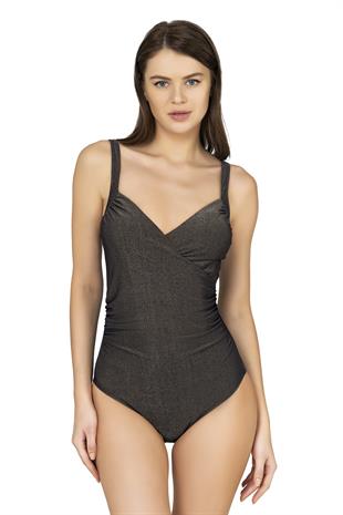 Endeep Kadın Kruvaze Yaka Toparlayıcı Siyah Mayo