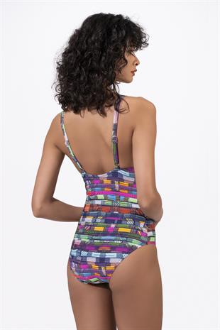 Endeep Kadın Çizgi Desenli Özel Lurex Kumaşlı Toparlayıcı Mayo