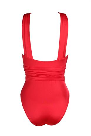 Endeep Kadın Büzgü Detaylı Şarap Kırmızısı Mayo