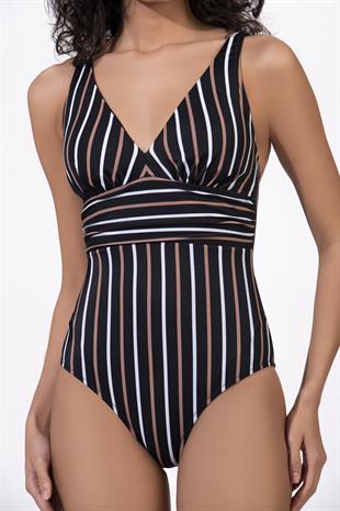 Endeep Kadın Çizgili Desenli Toparlayıcı Mayo